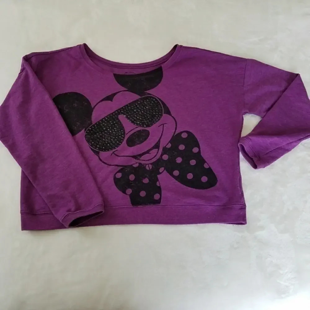 Disney Purple Mickey Mouse Crop Sweatshirt Long Sleeve